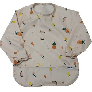Lalo Kids Smock Bib O/S Pink Fruit Print Waterproof Recycled Polyester